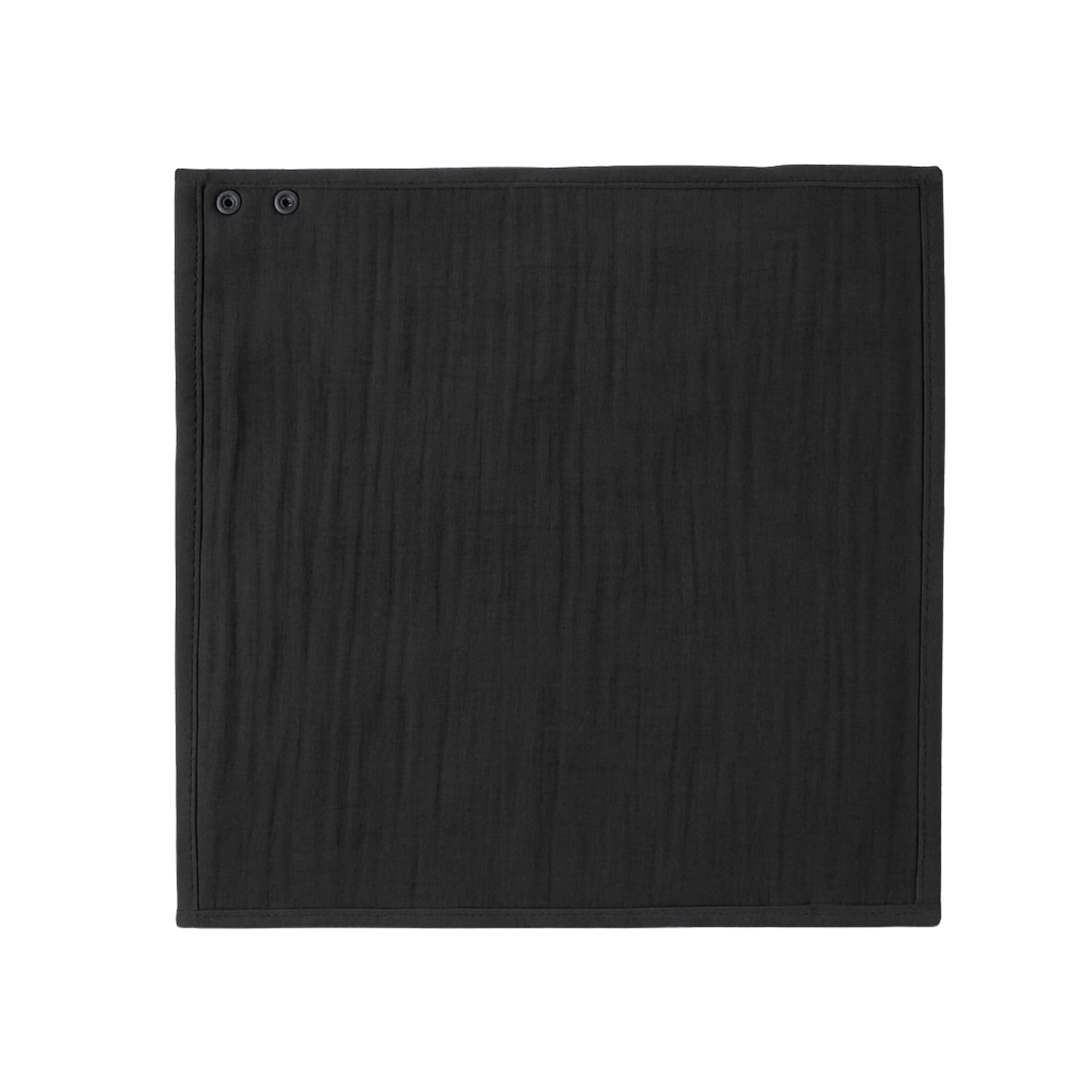 Black square bib on a white background